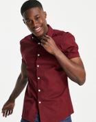Asos Design Stretch Skinny Fit Shirt In Burgundy-red