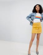 New Look Denim Button Through Skirt - Yellow