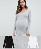 Asos Design Maternity Ultimate Top With Long Sleeve And V-neck 3 Pack - Multi