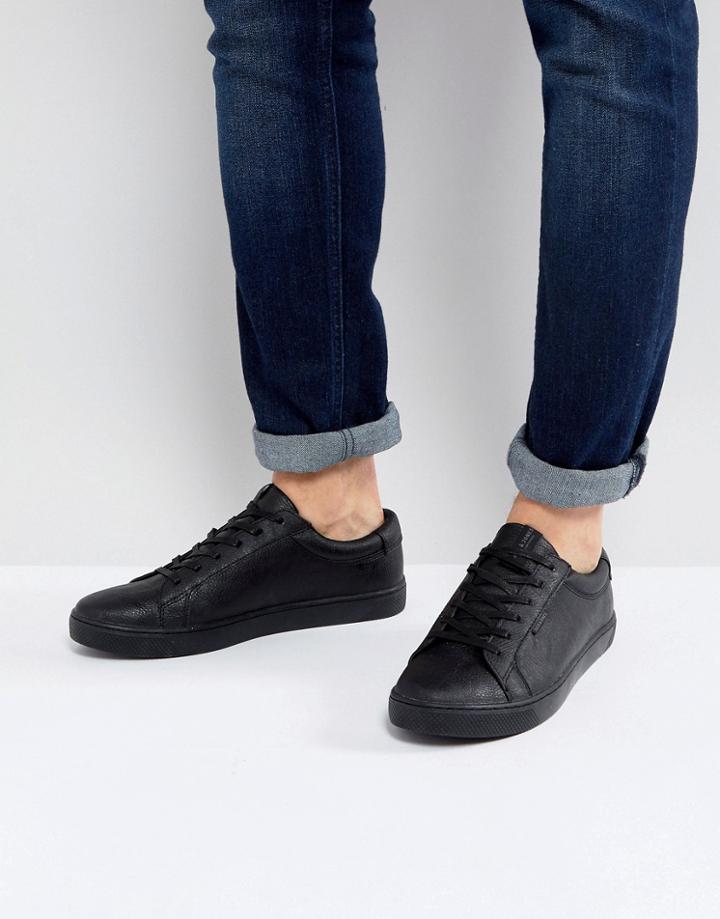 Jack & Jones Sable Faux Leather Sneakers In Black - Black