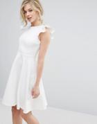 Club L Frill Sleeve Pleat Detail Skater Dress - White