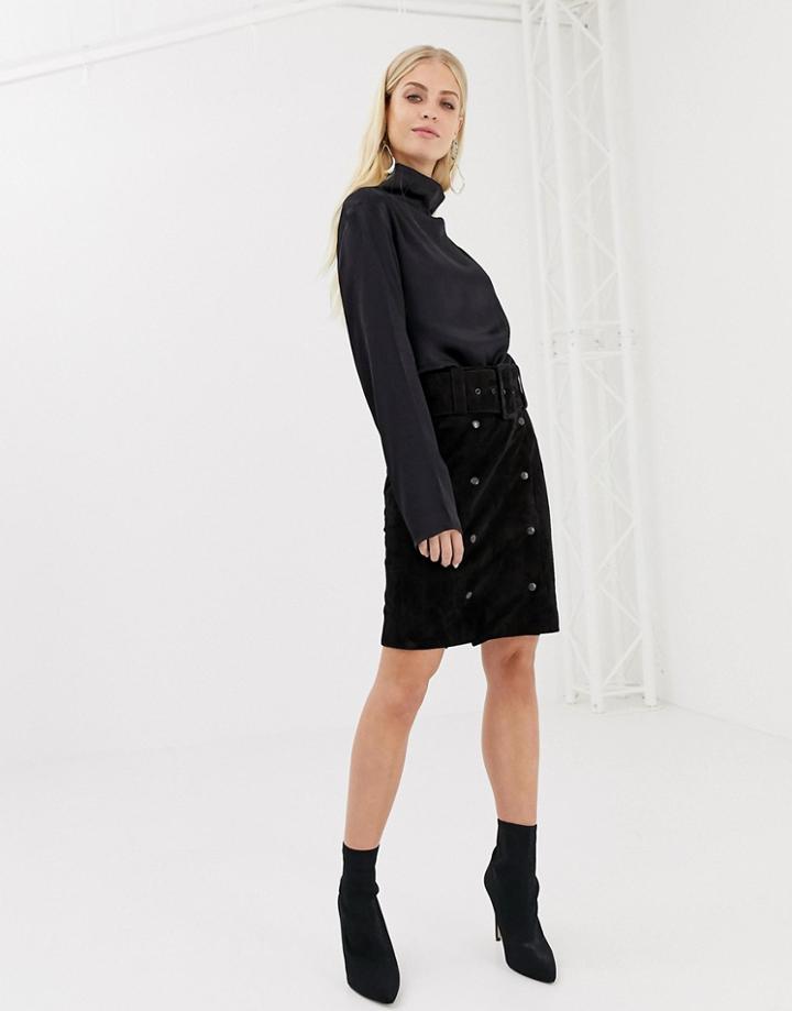 Y.a.s Belted Suede Pencil Skirt - Black