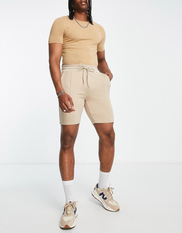 Asos Design Slim Short In Beige Scuba - Part Of A Set-neutral