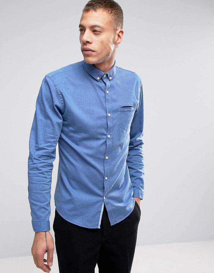 Lindbergh Melange Stretch Shirt Slim Fit In Dark Blue - Blue