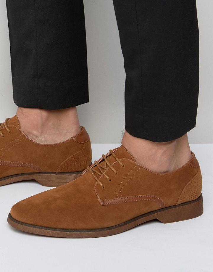 Asos Lace Up Shoes In Tan Suedette With Contrast Details - Tan