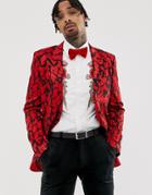 Asos Edition Slim Blazer With Red Leopard Jacquard - Red