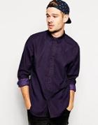Asos Denim Shirt In Long Sleeve With Overdye Geo Embroidery - Purple
