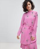 Vero Moda Floral Tie Midi Shift Dress In Pink