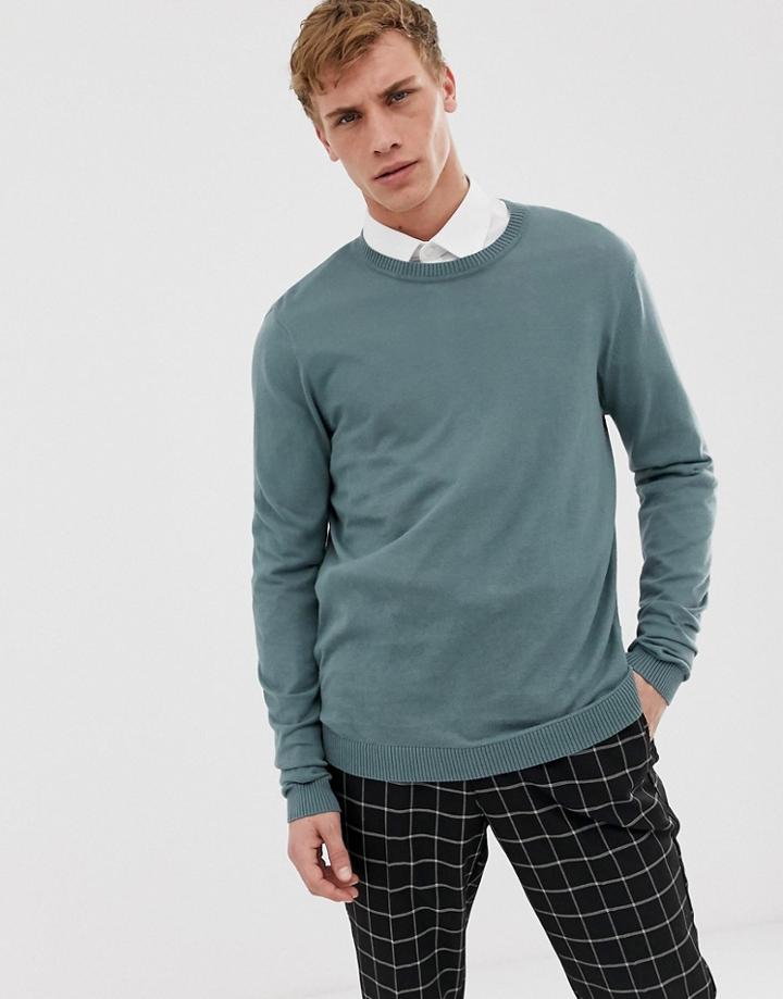 Asos Design Cotton Sweater In Petrol Blue - Gray