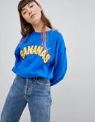 Daisy Street Boyfriend Sweatshirt With Bananas Print - Blue