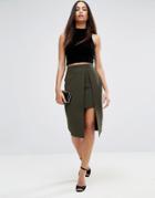 Asos Pencil Skirt In Scuba With Wrap Overlay - Green