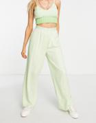 Asos Design Hourglass Linen Wide Leg Relaxed Flare Suit Pants In Lime-green