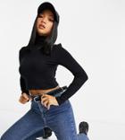 Missguided Petite Basic Crop Top With Funnel Neck In Black