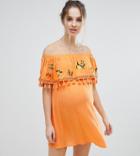 Asos Maternity Fruit Embroidered Bandeau Beach Dress - Orange