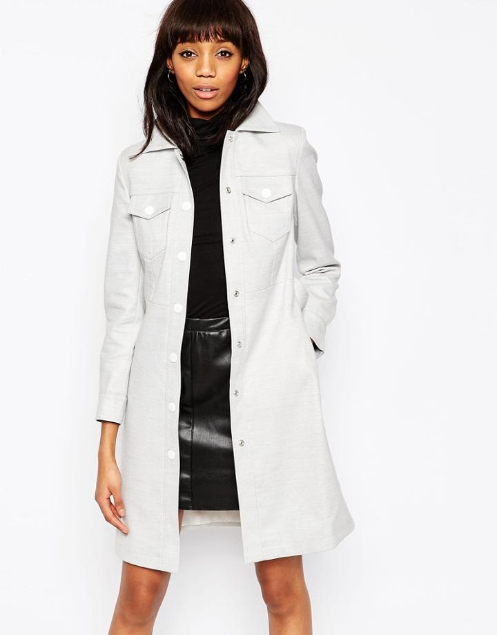 Asos Coat With 70's Pocket Detail - Light Gray