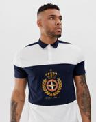 Asos Design Relaxed Polo With Color Blocking And Nautical Print - White