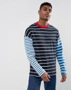 Asos Oversized Long Sleeve T-shirt With Contrast Stripe - Navy