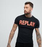 Replay Contrast Logo T-shirt Black - Black