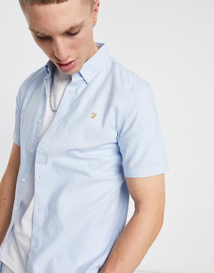 Farah Brewer Short Sleeve Shirt In Blue - Mblue-blues