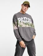 Asos Design Oversized Long Sleeve T-shirt In Tie Dye Color Block With Paris City Print-black