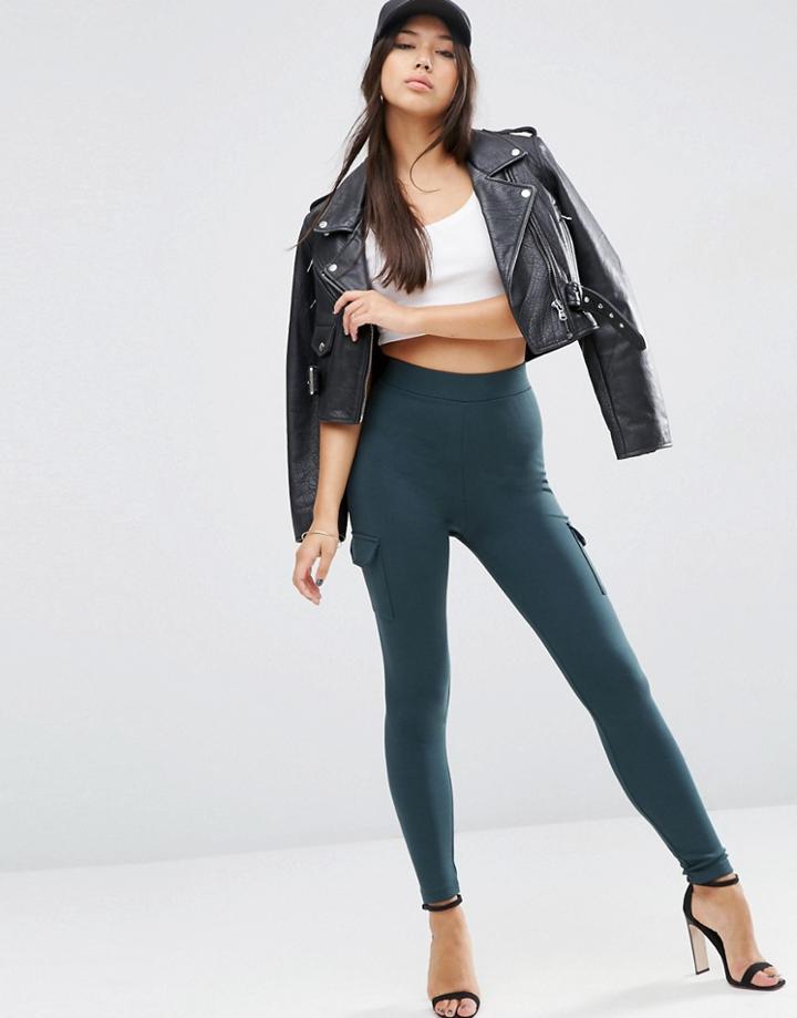Asos Stretch Skinny Pants With Patch Pockets - Forest Green