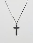 Reclaimed Vintage Inspired Necklace With Wooden Cross - Black