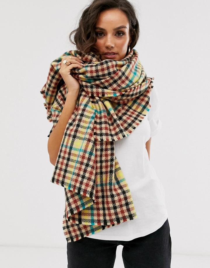 Asos Design Tweed Check Square Scarf-multi