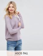 Asos Tall Sweater In Fluffy Yarn With Crew Neck - Purple