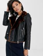 Blank Nyc Faux Fur Lined Biker Jacket-black