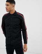 Pull & Bear Regular Fit Shirt With Side Stripe In Black - Black