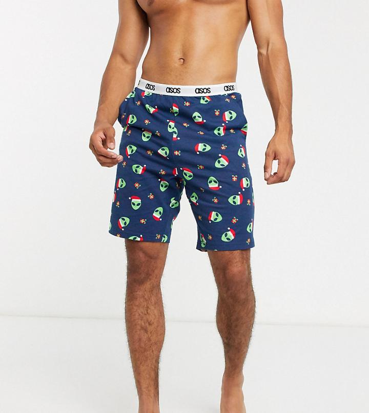Asos Design Christmas Lounge Pyjama Short With Alien Print And Branded Waistband