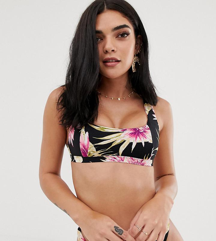 River Island Cami Bikini Top With Square Neck In Tropical Print - Cream