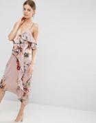 Asos Cami Ruffle Front Floral Midi Dress - Multi