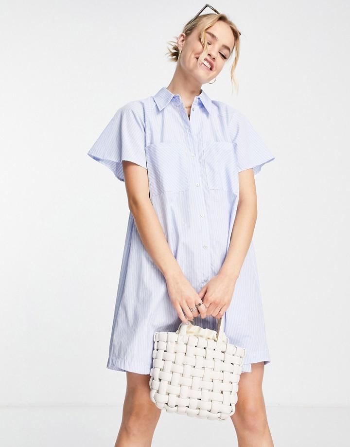 Mango Full Sleeve Shirt Dress In Blue Stripe