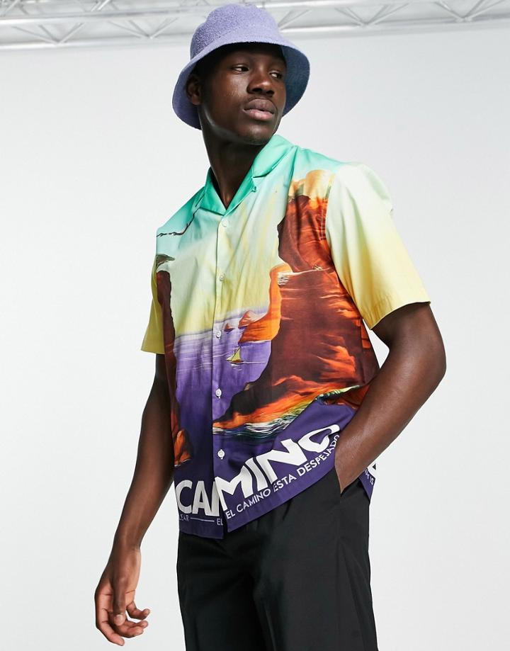 Topman Relaxed Shirt In Landscape Print-multi