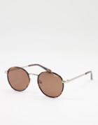 Quay Talk Circles Round Sunglasses With Polarized Brown Lens In Tortoise Shell