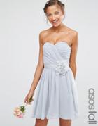 Asos Tall Wedding Chiffon Bandeau Mini Dress With Detachable Corsage - Gray