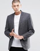 Farah Skinny Tweed Blazer With Fleck - Charcoal
