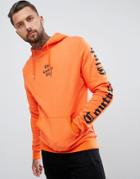 The Couture Club Muscle Fit Hoodie In Orange With Sleeve Print - Orange