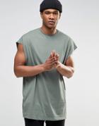 Asos Super Oversized Sleeveless T-shirt With Raw Edge In Light Green - Ball Green