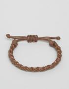 Jack & Jones Jacwood Leather & Woven Bracelet In Brown - Brown