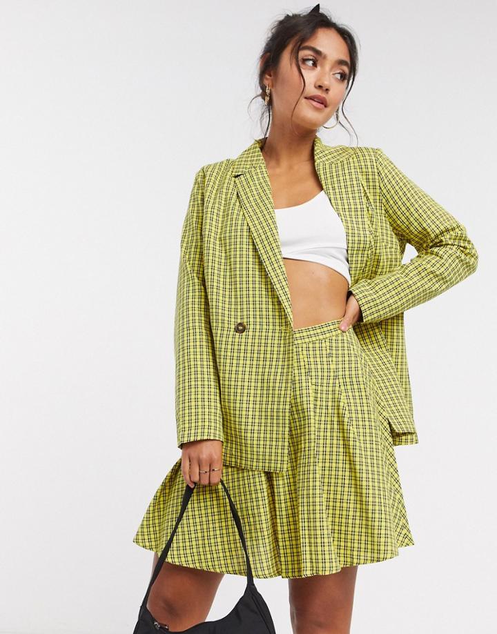Daisy Street Oversized Blazer In Check Two-piece-yellow