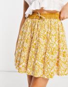 En Cr Me Mini Pleated Skirt In Yellow Paisley With Tie Waist Set