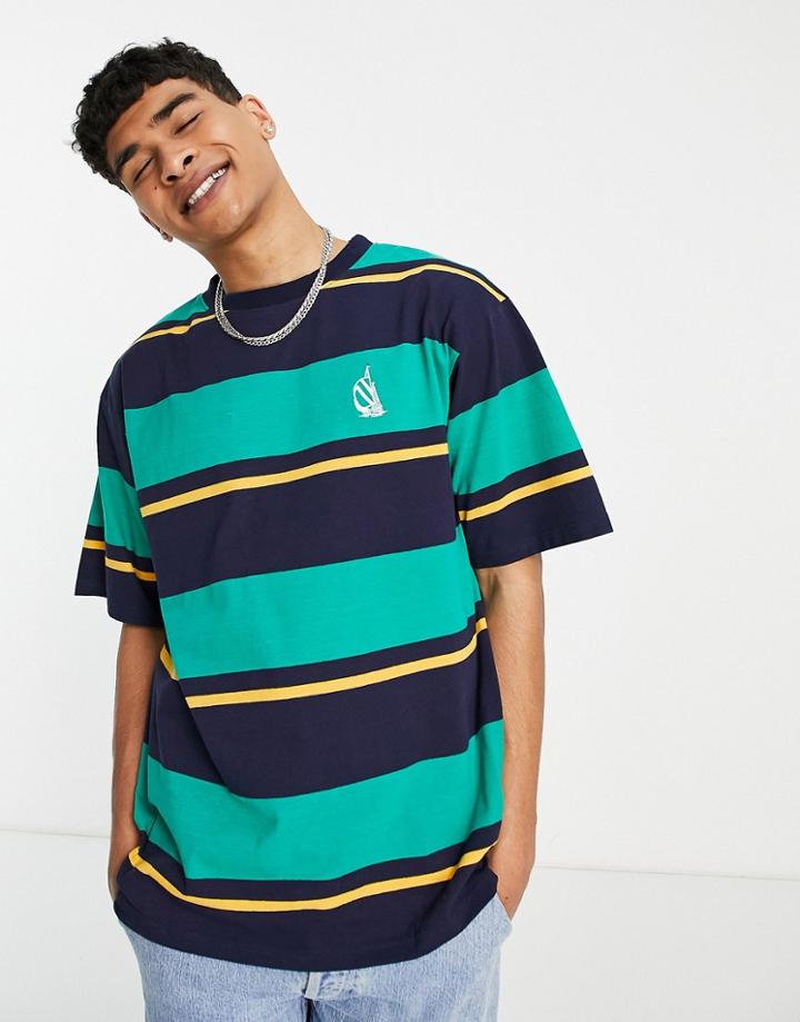 Nautica Archive Eldridge Oversize Stripe T-shirt In Navy/green