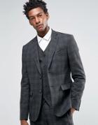 Asos Slim Suit Jacket In Charcoal With Black Check - Gray