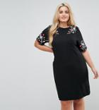 New Look Curve Puff Embroidered Dress - Black