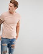 Asos Crew Neck T-shirt With Roll Sleeve In Beige - Beige