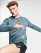 Nike Running Trail Quarter Zip Long Sleeve Top In Teal-green