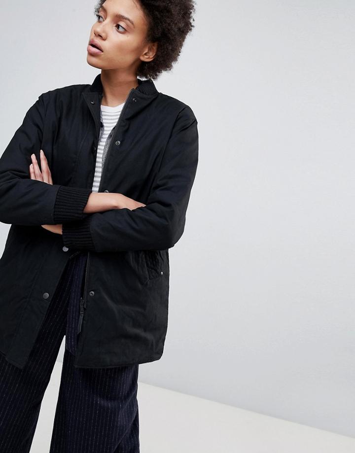 Parka London Fraces Long Bomber With Reversible Quilted Inside - Black