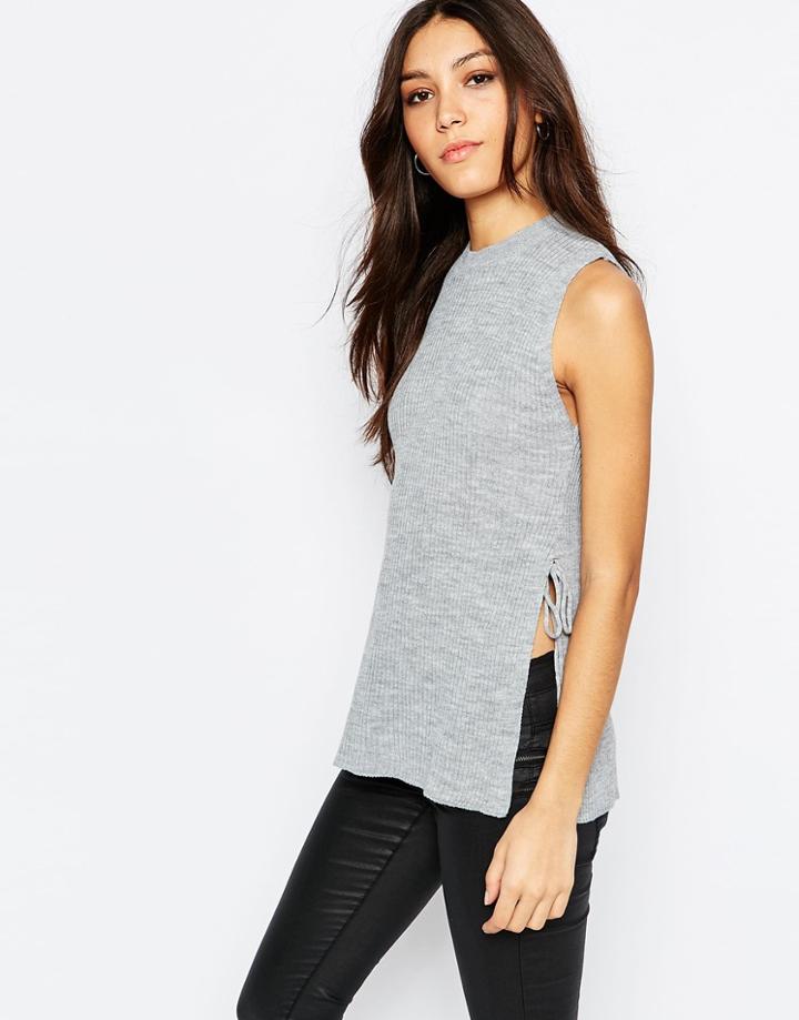 Daisy Street Knitted Tunic Tank Top - Gray